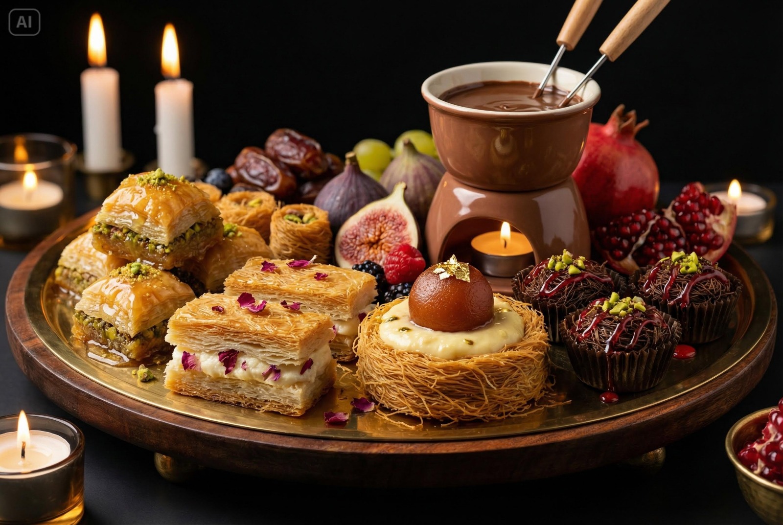 Arabic dessert tray served on the Élysée by Ramzin dinner cruise